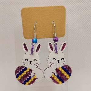 Bunny With Easter Egg Earrings